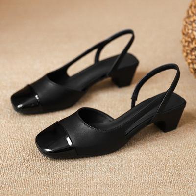 Mode Zwarte Vierkante Neus Middenhoge Hak Pumps Dames Mode Achterband Merk Designer Schoenen Elegant Comfortabel Forenzen Kantoor Schoen Zapatos De Mujer