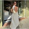 Sleeveless SpliAed Zipper Maxi Dress Women Elegant High Waist Slim Pleated Long Dresses OffiAe Lady Street Robes Female