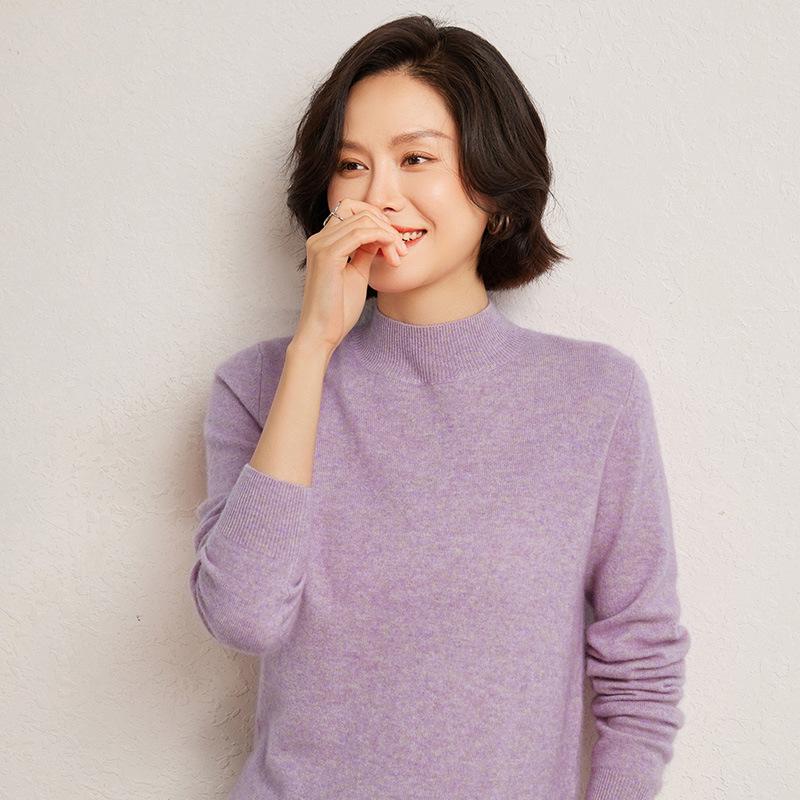 Women's Fashionable Cashmere Half-High Collar Knit Top - Versatile Long Sleeve Warm Base Layer for Autumn/Winter