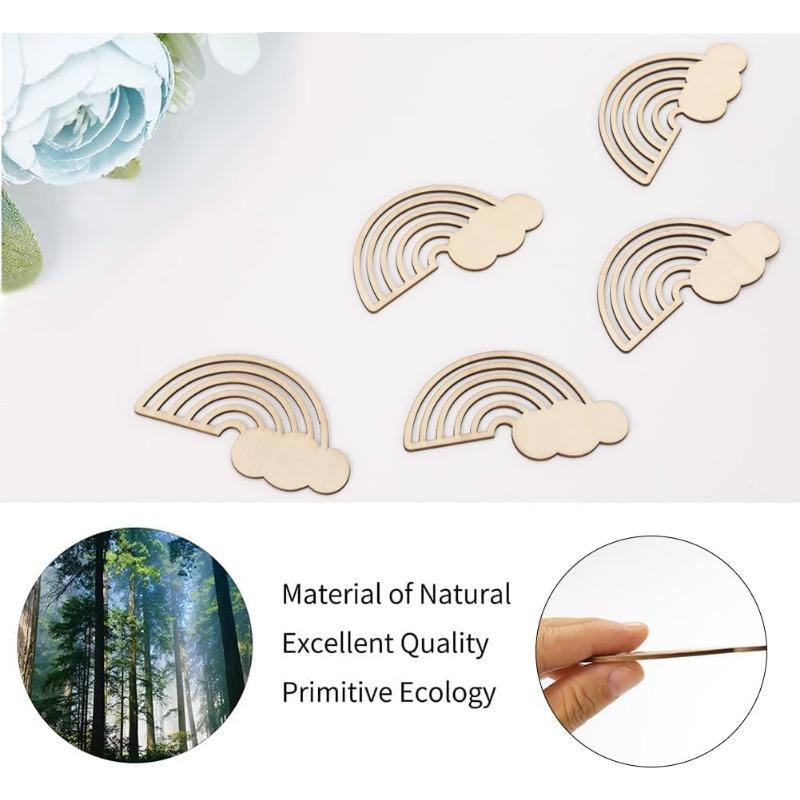 10PCS Rainbow Wood Cutout Unfinished Wooden Unfinished DIY Crafts Hanging Ornaments Cloud Discs Slices for Home DIY