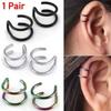 2Pcs/1 Pair Stainless Steel Fake Cartilage Ear Nose Lip Cuff Clip On Earrings Gift