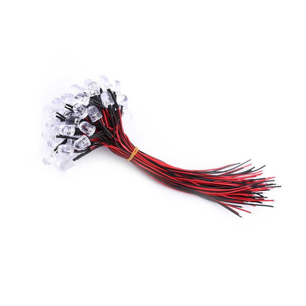 50pcs Pre Wired DC 912V 3 5 10mm Water Clear LED Diodes White Red Blue Green Light