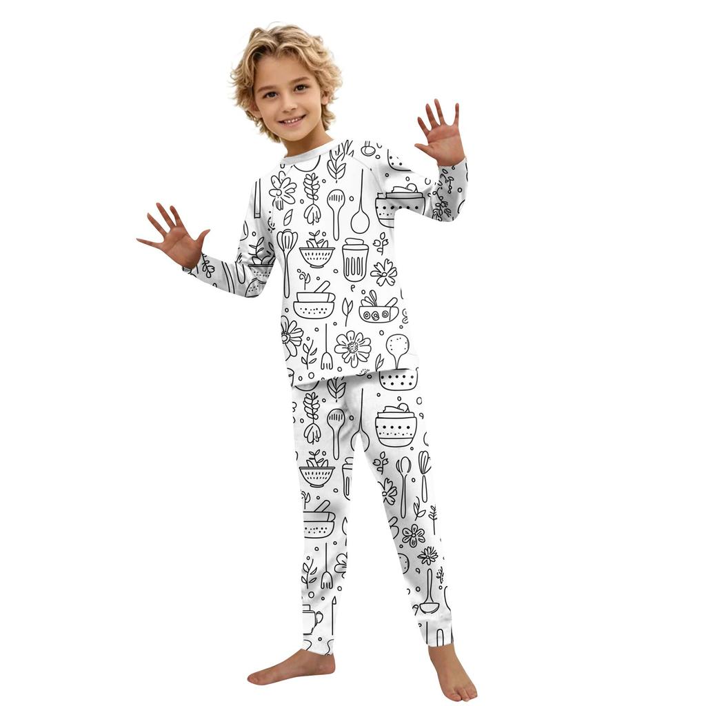 DIY Hand Painted Colorable-Parent-child Outfit - Print Round Neck Parent-child Long Sleeve Long Pants Home Clothes Suit Spring