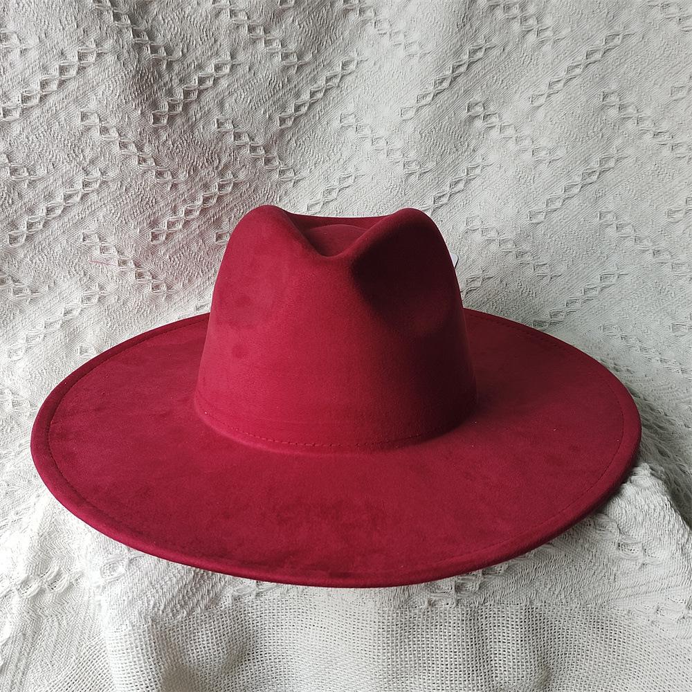 Nuovo Colore Verde Malachite Cappello a Cilindro in Pelle Scamosciata Ampio Bordo 9,5 Cm Cuore di Pesca Cappello Jazz Semplice e alla Moda