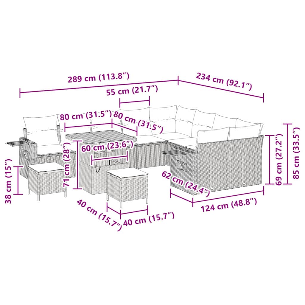 Garden Sofa Set 12 pcs Black Poly Rattan