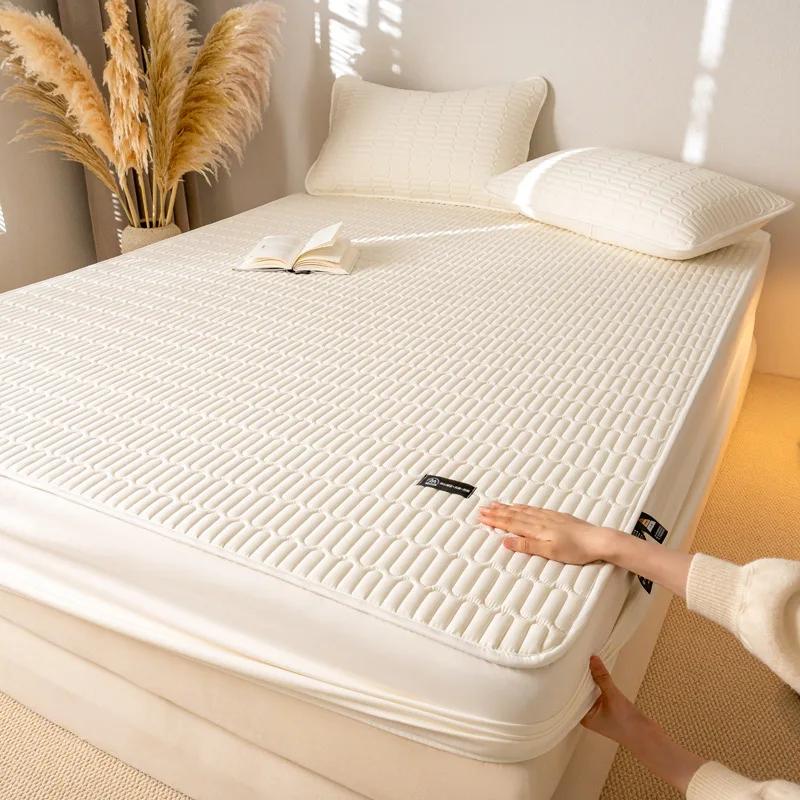 

Waterproof Throw Mattress Cover Cotton Soybean Fiber Bed Fitted Sheet Mattress Protector Single/Double/Queen/King 150/160/200 High Quality 90x200cm