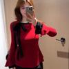 Large Size German Velvet Bow Long-sleeved T-shirt for Women's Spring and Autumn New Slim-fitting and Thin Base Casual Inner Top for Women