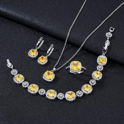 New European and American Square Zircon Ring Simple Fashionable High End Personalized Earring Necklace Set