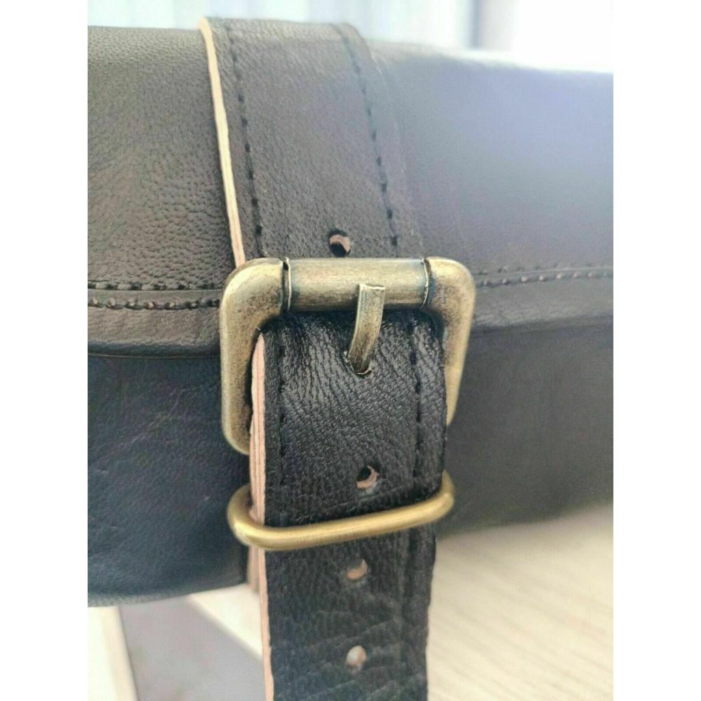 Motorrad Ziegenleder Schwarz Gabel Gepäck Satteltasche Aufbewahrung Werkzeugtasche