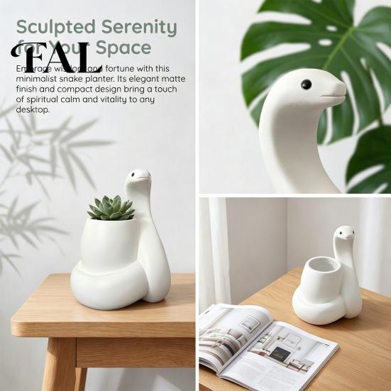 Stain-resistant Resin Flower Pot White Snake Planter, Decorative Plant Pot, Modern Design Waterproof Planter for Indoor Container Succulents