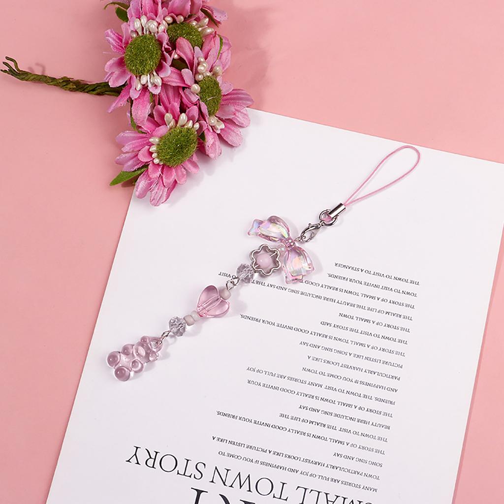 Bear Bowknot Bead Pendant Phone Charm Hangings Rope Sweet Phone Chain Strap Bag Decoration Lanyard Keychain Accessory