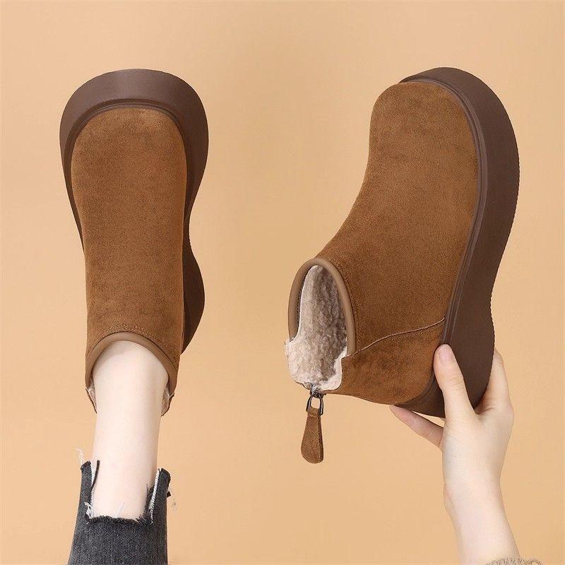 

матовые ботильоны на толстой подошве для женского межсезонья, новые на мягкой подошве с задней молнией для невысоких, с низким голенищем, большой головкой и вельветом. 40