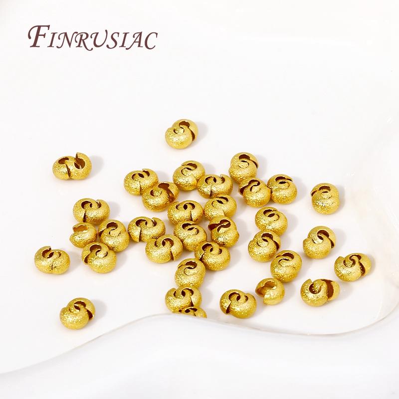 50/100Pcs 3/4MM Copper Open Crimp Bead Covers Fittings 18K Gold Plated Round Covers Crimp End Beads Supplies For Jewelry