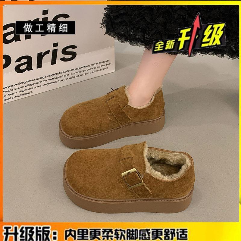 Leather thick-soled velvet women's warm snow boots, winter new one-pedal cotton shoes