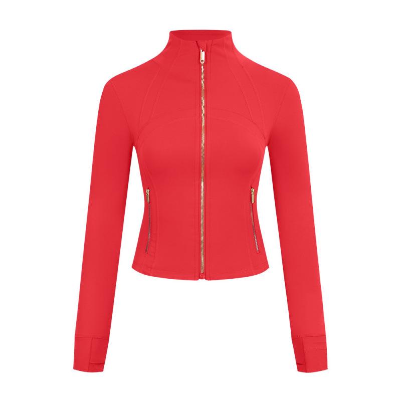 Lulu Logo Slim-Fit Ladies' Stand-Collar Jacket with Gold Zipper, Long-Sleeved Sports Fitness Outerwear