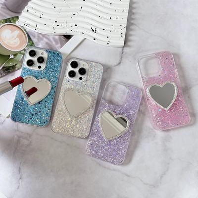 Luxury Women Makeup Mirror Bling Glitter Bumper Phone Case For iPhone 15 14 13 12 Pro Max Samsung Galaxy Girls Soft Silicone TPU Shockproof Back Cover