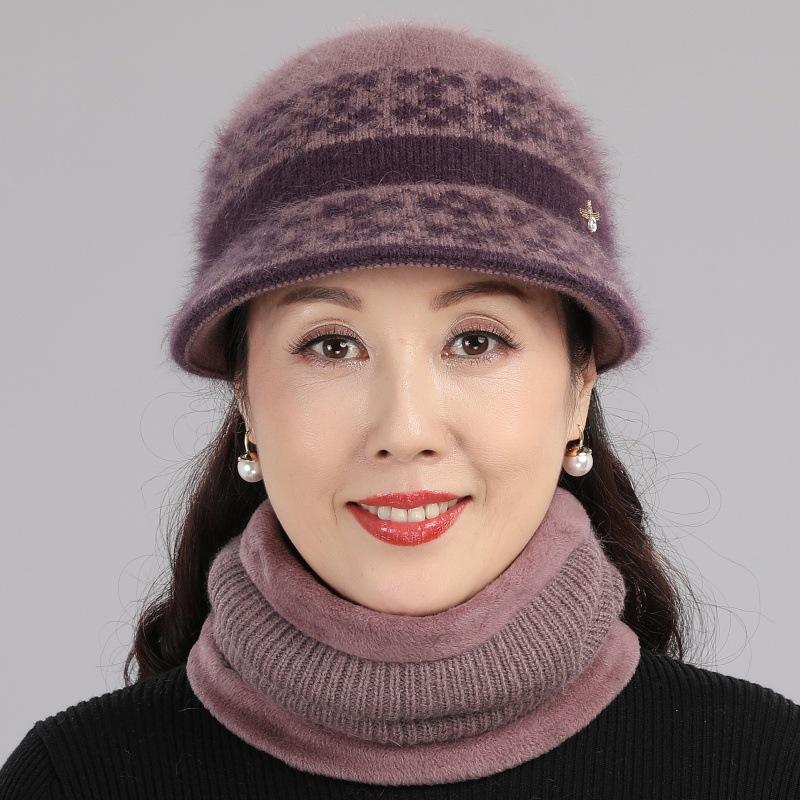 In The Elderly Hat Female Winter Old Man Fleece Warm Hat Knitted Rabbit Wool Hat