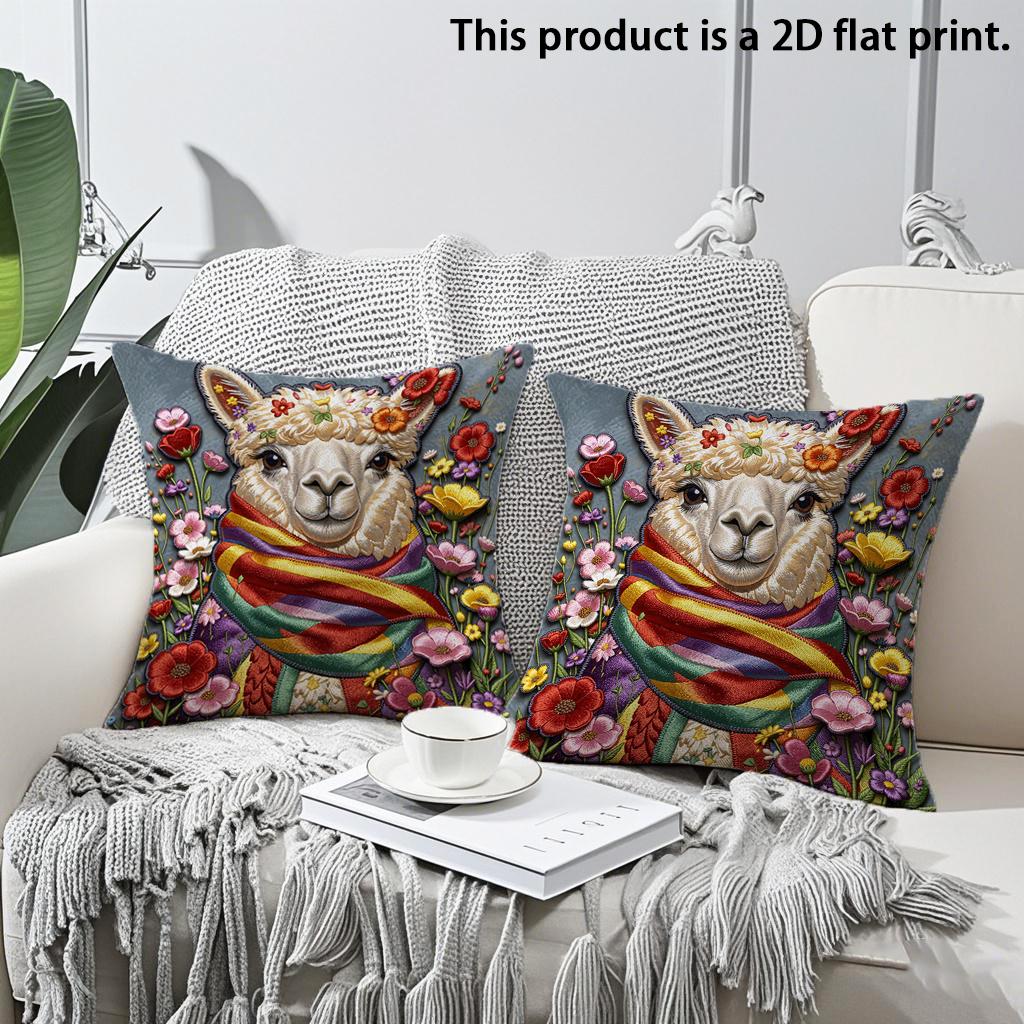 

2pcs Bohemian Floral Llama Throw Pillow Covers,Soft Linen Decorative Cushion Cases for Sofa Bedroom Living Room Cushion cover 45x45cm-2pcs