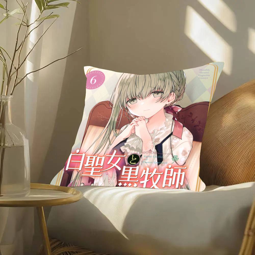 Saint Cecilia And Pastor L-Lawrence Anime Pillow Case Fashion Square Pillowcase Bedroom Sofa Room Ins Decoration Leisure