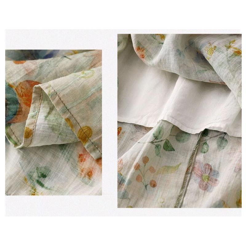 Doppellagiger Blumenskirt Damen Literarisch und Künstlerisch Dünn Sommer Temperament Baumwolle und Leinen Gefütterte Röcke