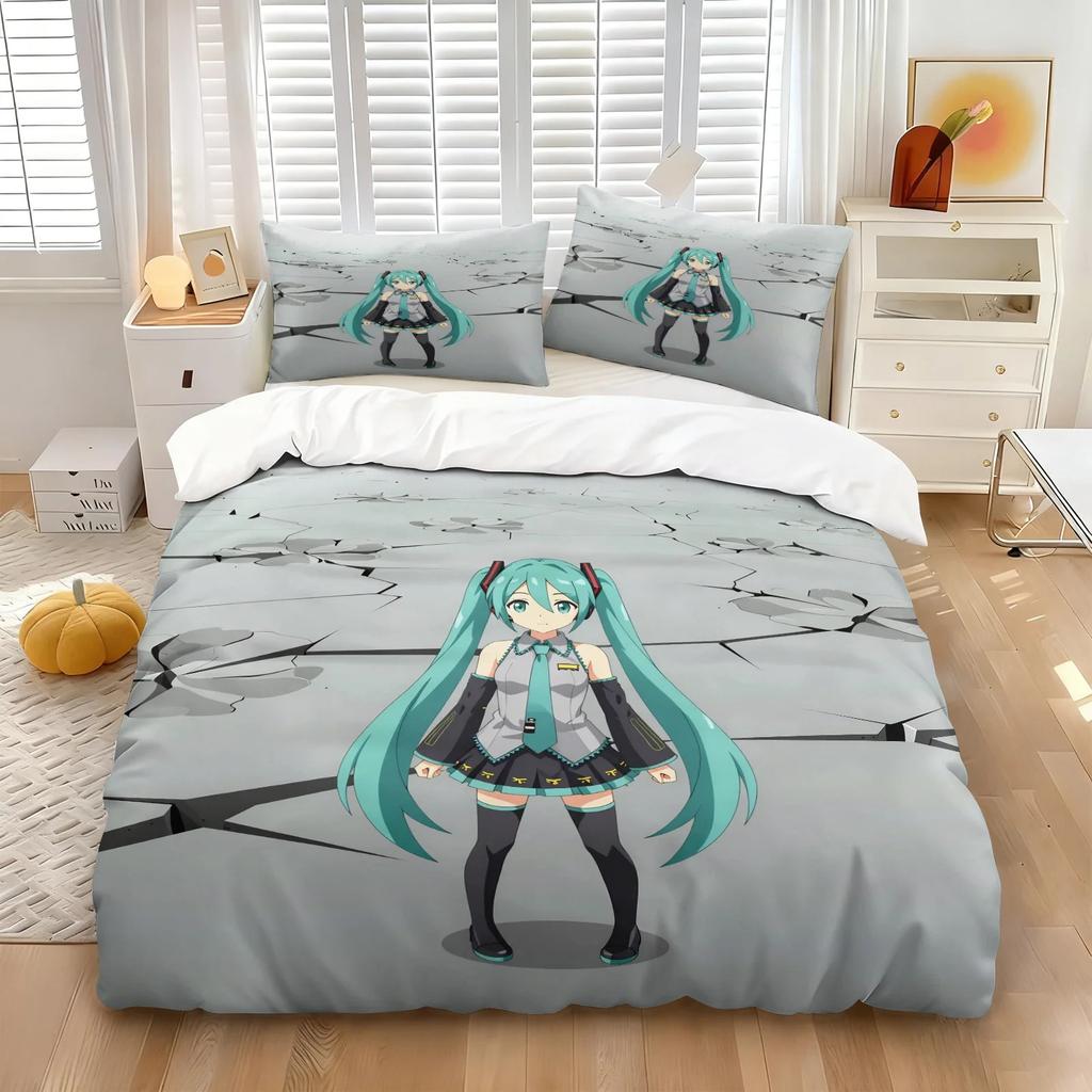 3D Print Japanese Cartoon Kawaii H-Hatsune M-Miku Bedding Set 2/3piece Duvet Cover Pillowcase for Teen Girls Room Decor Gifts