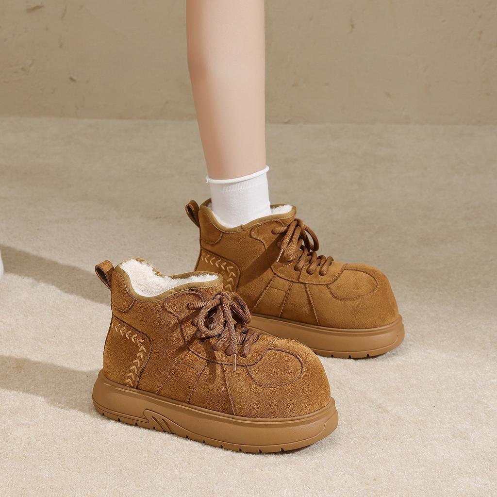 Thick-soled Retro Suede Fleece-lined Cotton Shoes Plush Cotton Boots Fleece-lined Short Snow Boots