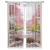 Window Views Cherry Blossoms River Sheer Curtains For Living Room Bedroom Kitchen Chiffon Tulle Curtains Home Hotel Coffee Decor