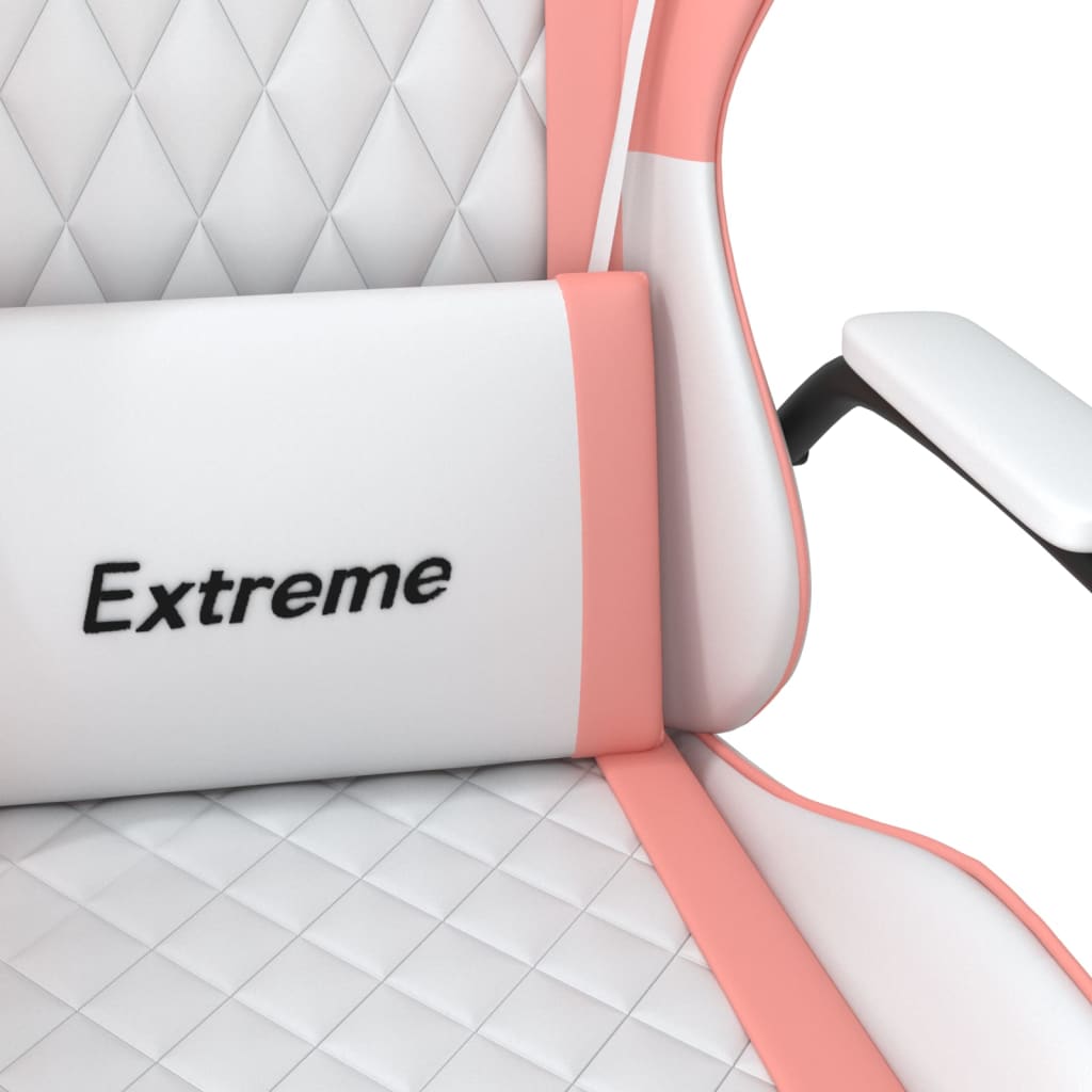 Gaming Chair In White and Pink Synthetic Leather