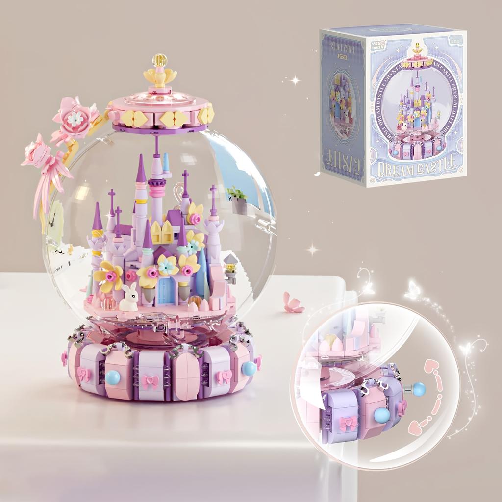 Fairy Tale Crystal Ball Castle Blocks Pink Puzzle Toy Magical Orb Floral Gift for Girls Birthday Christmas Gift for Youngster