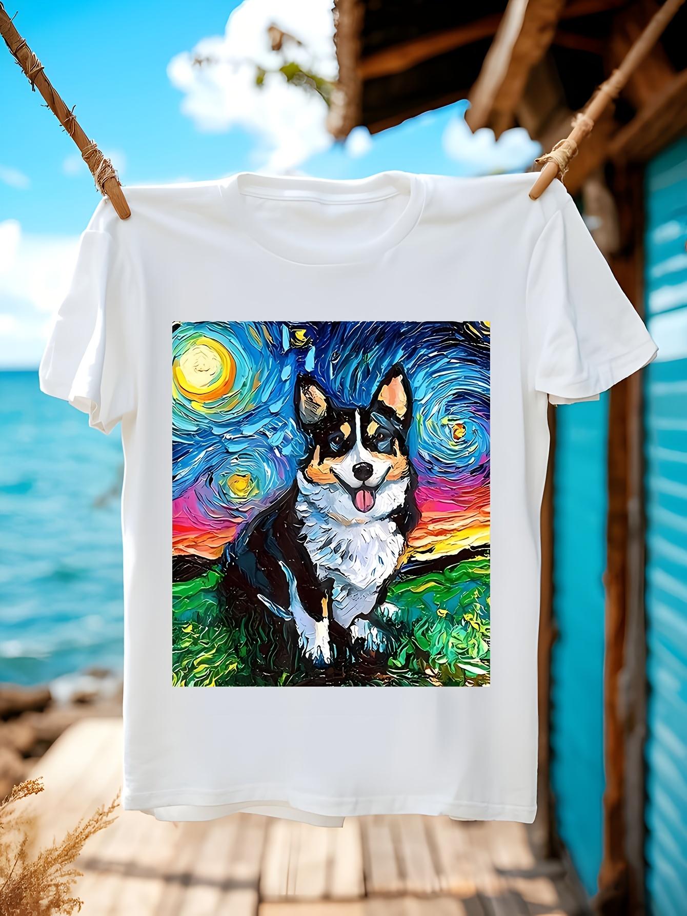 Vincent Van Gogh Starry Night Inspired Corgi Dog Tshirt -... XL