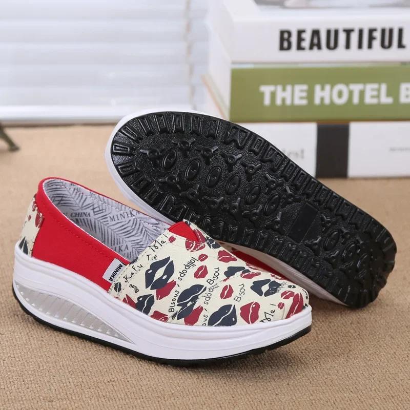 Women's Wedge Loafers Platform Rocking Shoes Light Weight Zapatillas Sports Shoes for Woman Breathable Slimming Swing Shoes
