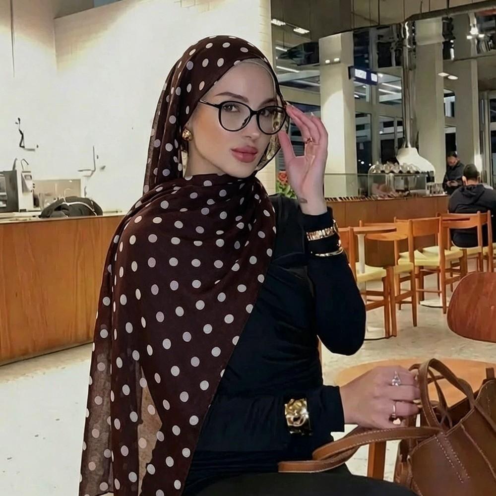 Baumwoll-Hijab-Schal Sonnenschutz Dünner Großer Schal Atmungsaktives Punktmuster Kopftuch Damen