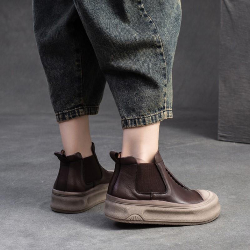 Fashion GKTINOO 2025 Autumn New Genuine Leather Flat Platform Shoes Versatile Round Toe Comfortable Thick Soled Women's Ankle Boots