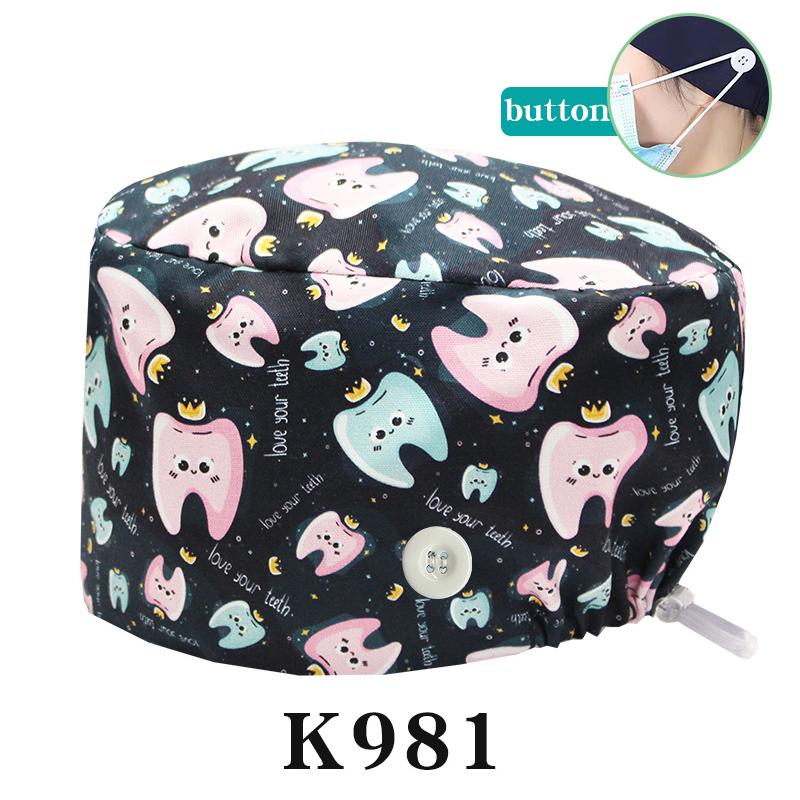 Cartoon Printed Nursing Caps Men Women Medical Hats Adjustable Long Hair Pet Dental Clinic Doctors Scrub Hat