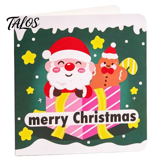 Xmas Message Cards 10Pcs Merry Christmas Greeting Set, Folding Cartoon Blank Note Cards, Festive Blessing for Holiday Gift