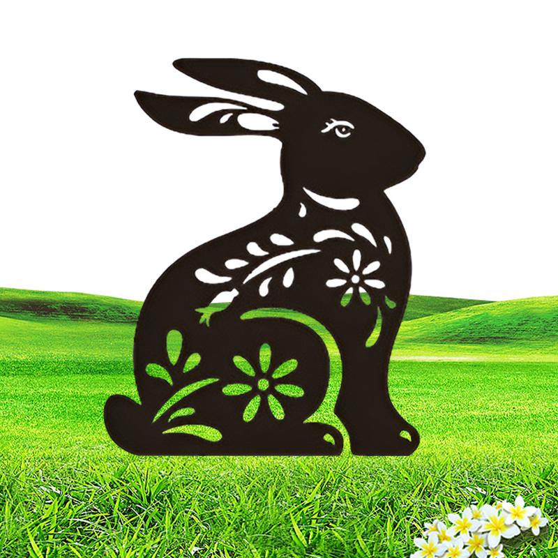 Rabbit Garden Statue Metal Rabbit Statue Yard Stake Rabbit Stake Easter Yard Art Black Animal Art Lawn Garden Silhouette Outdoor