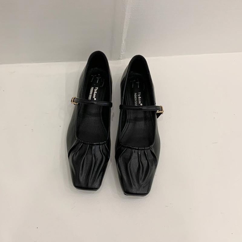 

Мода Bailamos Женские балетки 2024 Дизайнерский бренд Квадратный носок Женские балетки Повседневные Туфли на низком каблуке для платья Женские 39 чёрный