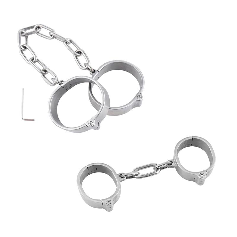 Stainless Steel Handcuff Slave Restraints Set Bondage Collar Ankle Cuffs  Bondage Restraint Sex Toys for Women Man Couples
