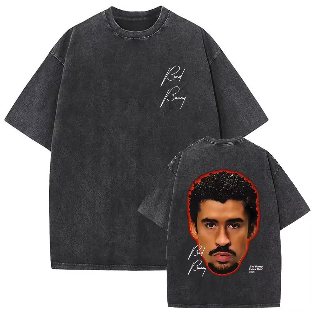 Camiseta Gráfica Bad Bunny Un Verano Sin Ti Vintage Lavada Moda Masculina Oversize Streetwear Femenina Camisetas de Algodón de Alta Calidad