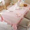 Einfarbige Tischdecke mit Rüschen Baumwolle Rechteckig Quadratisch Tischdecke Dekoration für Küche Esszimmer