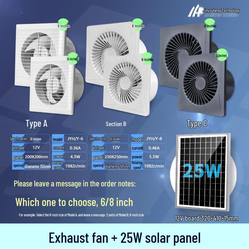 12V Solar-Powered Round Exhaust Fan for Household Bathroom Window Ventilation