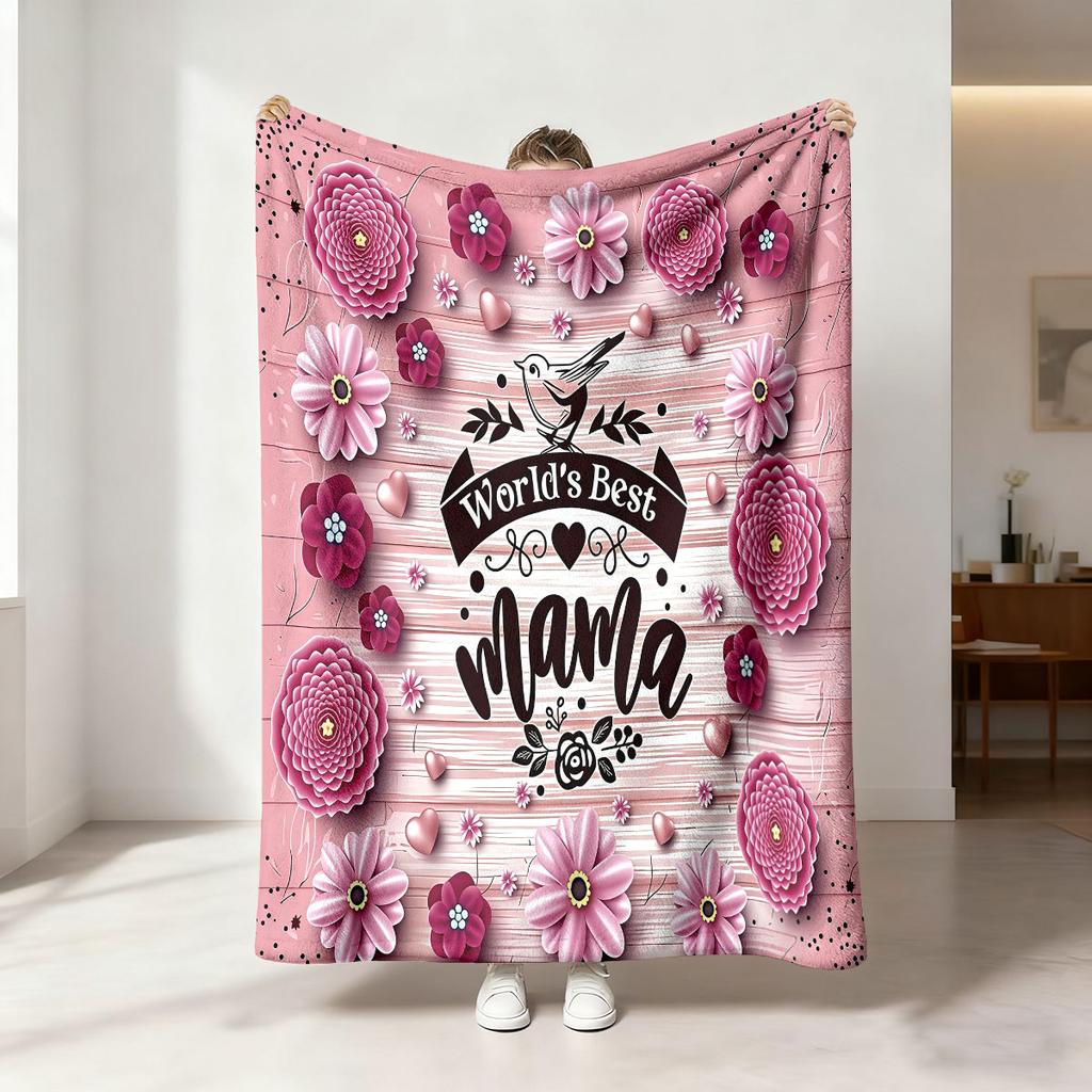 Mother's Day Flannel Blanket 230GSM I Love You Mom Floral Print Soft Cozy Throw Blanket Gift for Mom Grandma