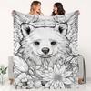 Healing Forest Elf Style Flannel Animal-Themed Blanket, Featuring an Adorable Little Panda Surrounded by Floral Artistic Print. Made of Fine Flannel F