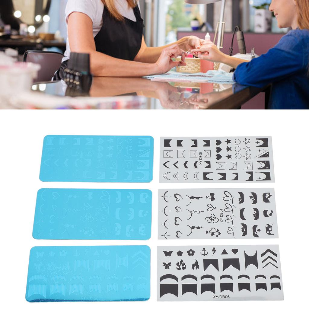 3 Set Nail Art Stamping Plates Stainless Steel Protective Blue Film Different Patterns Fingernails T