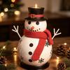 Table Fireplace Entrance Decor Christmas Snowman Candle Holder, Decorative Metal Candlestick Ornament with Top Seasonal Holiday Display Hat And Scarf