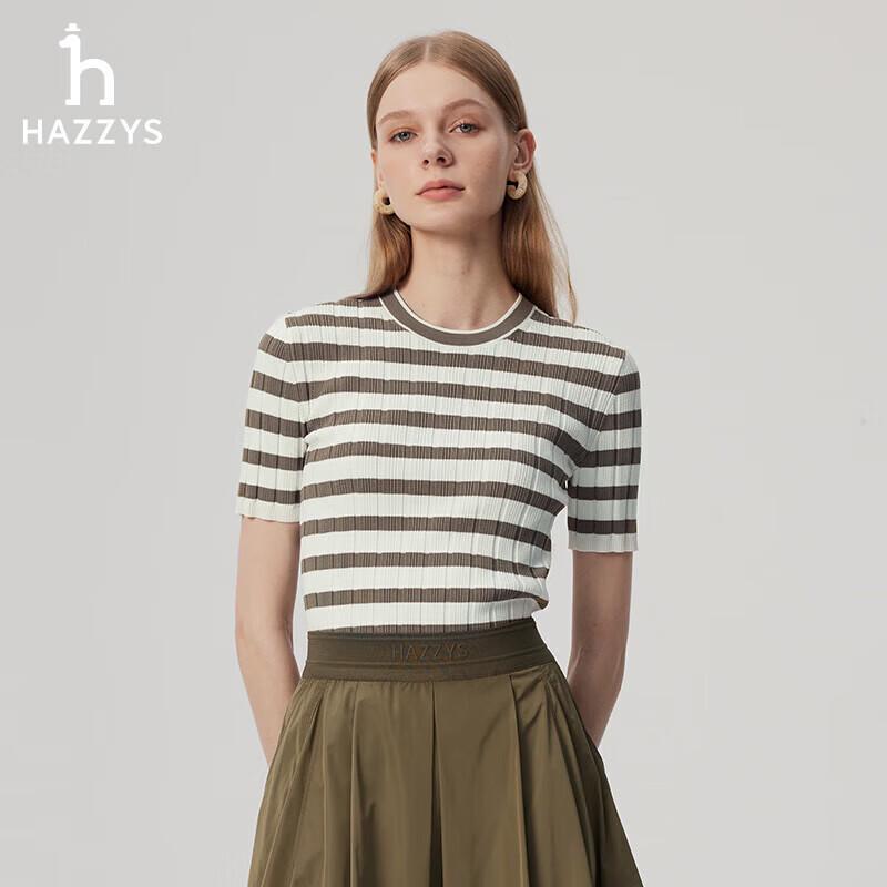 

HAZZYS Women s Striped Short Sleeve Ribbed Knit Top M