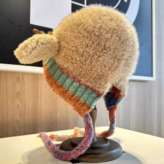 Christmas Deer Hat Handbag 2-in-1 Knitted Reindeer Cap Windproof Foldable Lightweight Packable Knit Hat Winter Travel Accessory