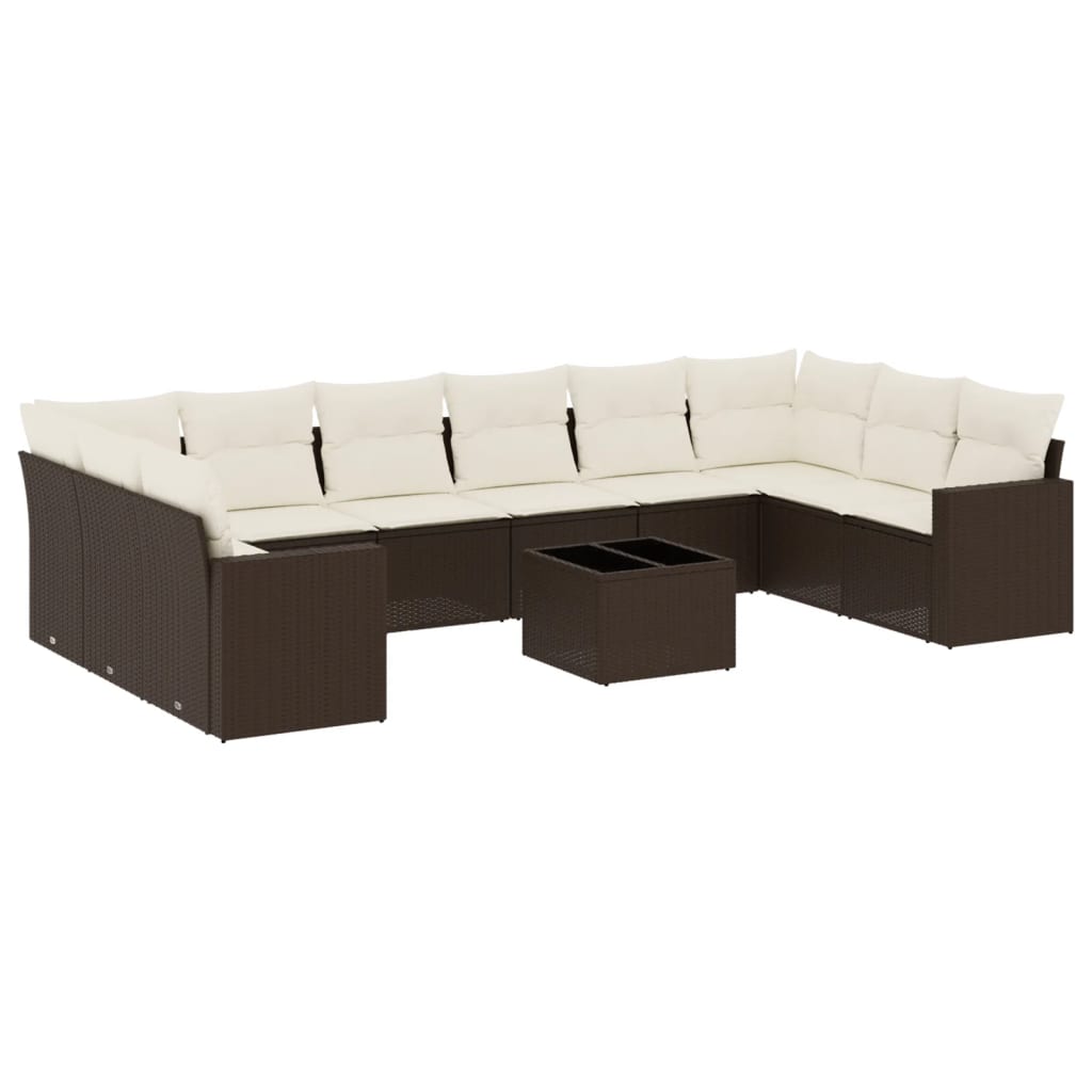 Vidaxl 11-Cz. Garden Furniture Set With Cushions, Brown, PE Rattan
