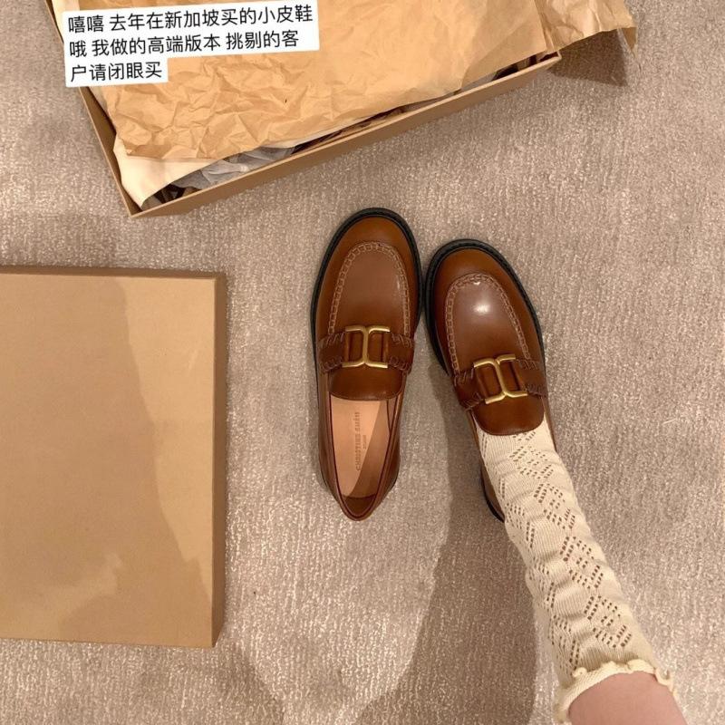 

Shoes British retro gold buckle cowhide lazy loafer single shoes women s small leather shoes autumn 34 чёрный