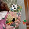 Cartoon Animal Black Cat Oil Painting Phone Case Tempered Glass For Iphone 14 13 12 11 Pro Mini XS MAX 14Plus X XS XR Fundas